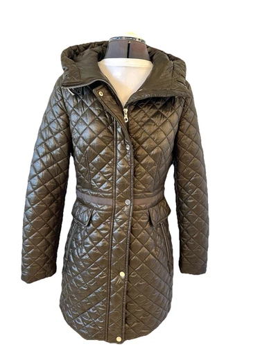 Giacca imbottita trapuntata KATE SPADE NEW YORK lunghezza 3 4 kaki con cappuccio taglia small