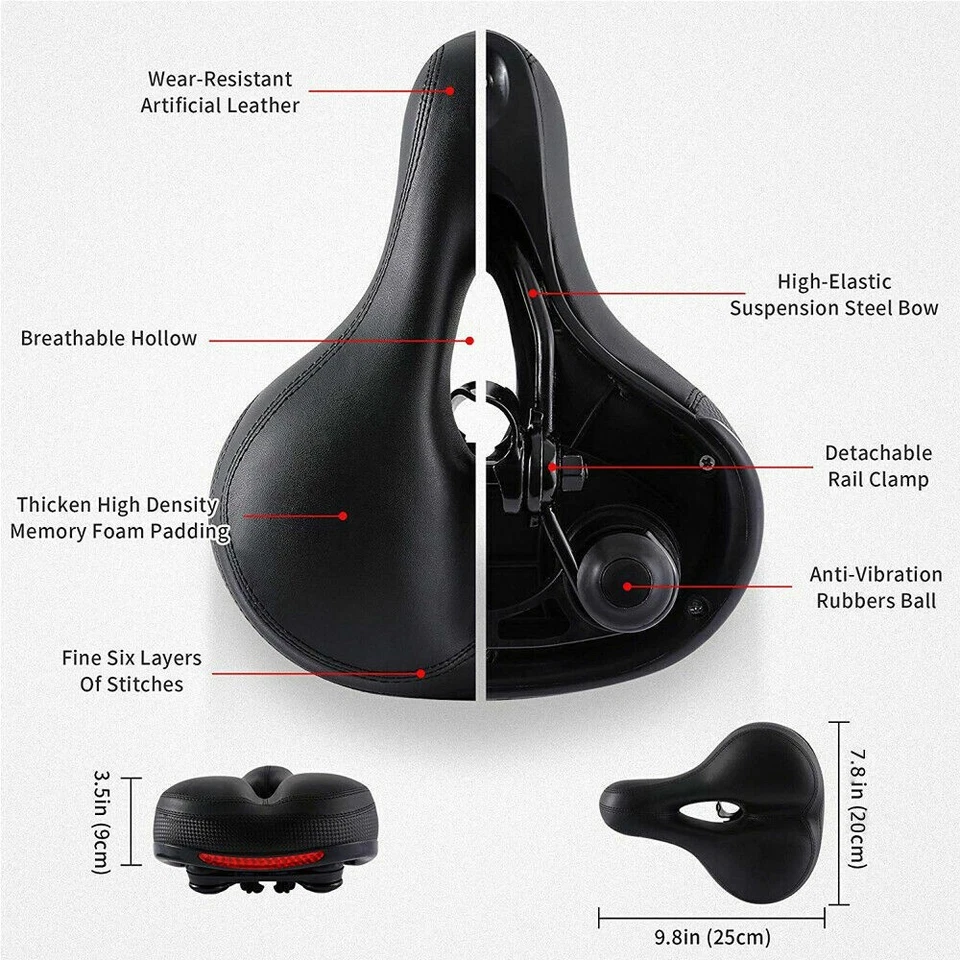 Comfort Wide Bike Seat Cushion Soft Padded Mountain Cruiser Road Bicycle Saddle - Image 4 of 4
