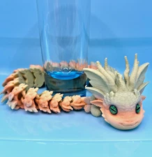 3D Printed Articulated Sea Green & Peach Serpent Dragon 9.5" Fantasy Toy Figure