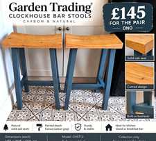 Garden Trading Clockhouse CHST10 Bar Stools Pair Oak Seat, Carbon Grey, Footrest