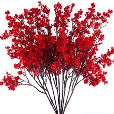 5 PCS Babys Breath Artificial Flowers Real Touch Red Silk Bouquets Decor