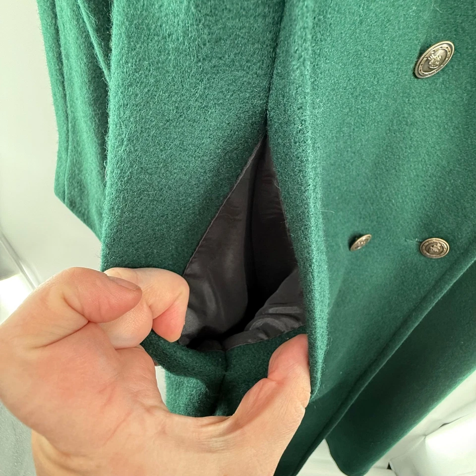 80s 90s Emerald Green Wool Coat Jofeld ILGWU Union Made USA XL 1X Vintage - Image 4 of 4