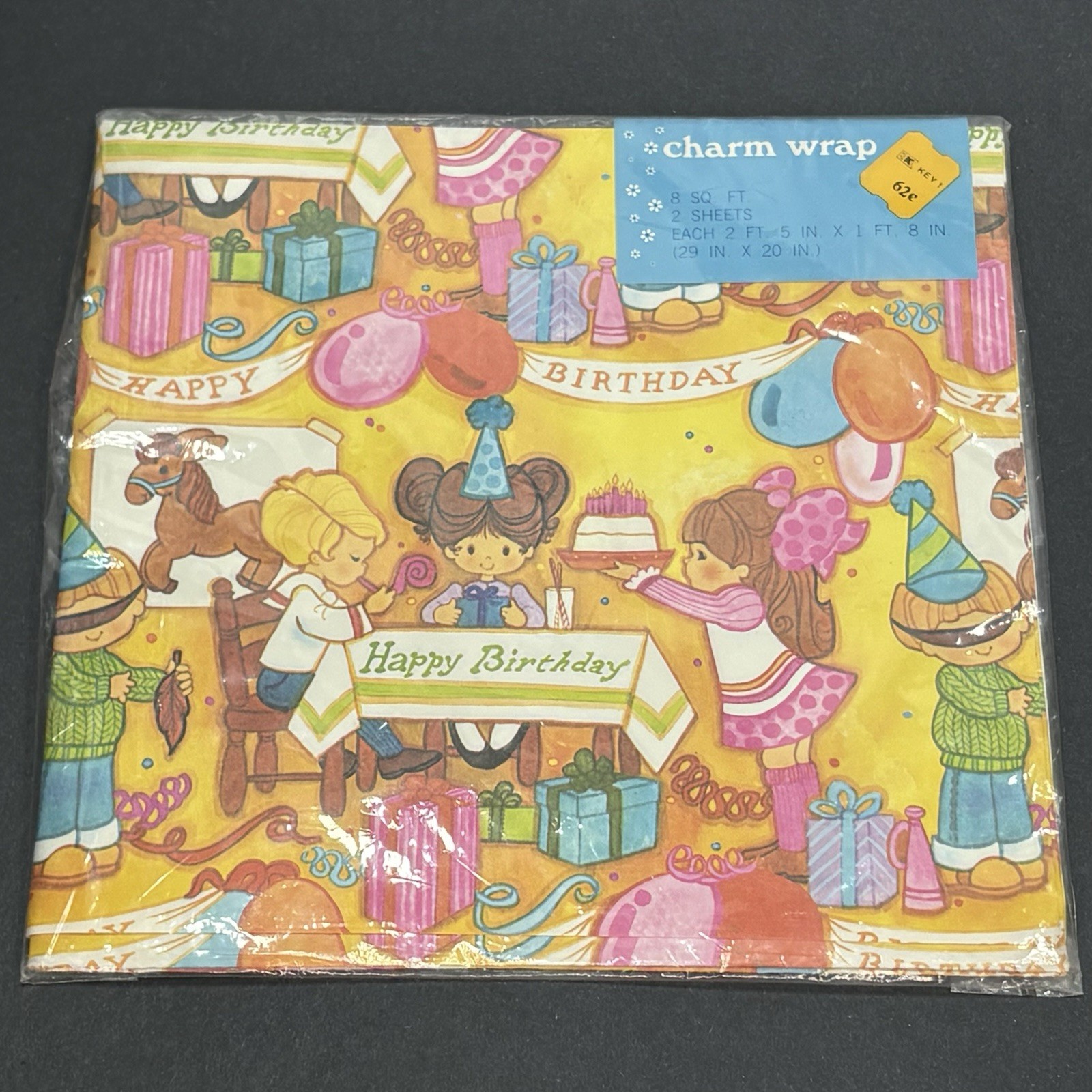 Gift Wrap Birthday Cute Children 1980s Nos
