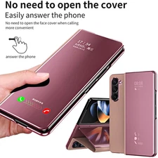For Samsung Z Fold 7 5 6 4 Leather Flip Mirror S-View Phone Case Stand Cover