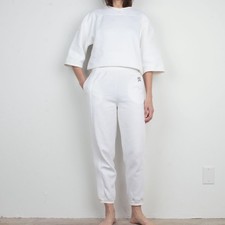 Vintage 80s White Fleece Sweatsuit Sweatshirt and Sweatpants Set S
