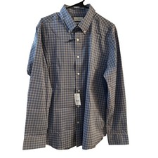 Lucky Brand Men Large Slim Fit Blue Plaid Button Down Shirt Long Sleeve Casual