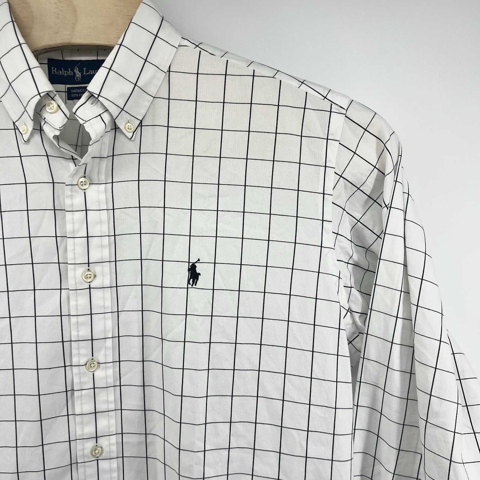 Ralph Lauren Yarmouth Button Down Shirt 16 34/35 Black White Check *See Meas*