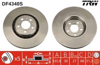 2X Bremsscheibe TRW Single DF4340S FüR XC90 Volvo 275 1 VAN AWD