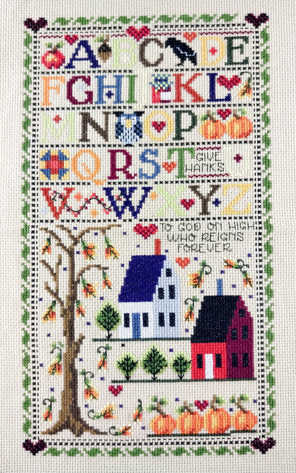 Vintage 1990s Finished Unframed Cross Stitch Fall Sampler Give Thanks ...