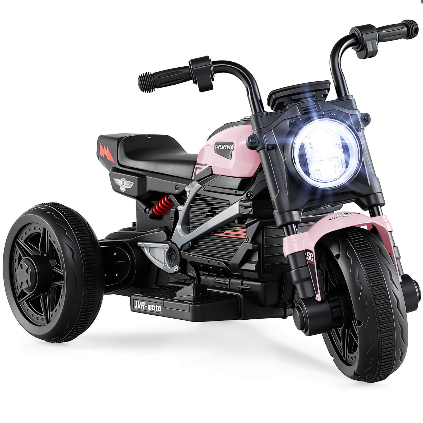 6V Kids Motorcycle w/Song,Story,LED Headlights,Accelerator Pedal & 3 Wheels,Pink