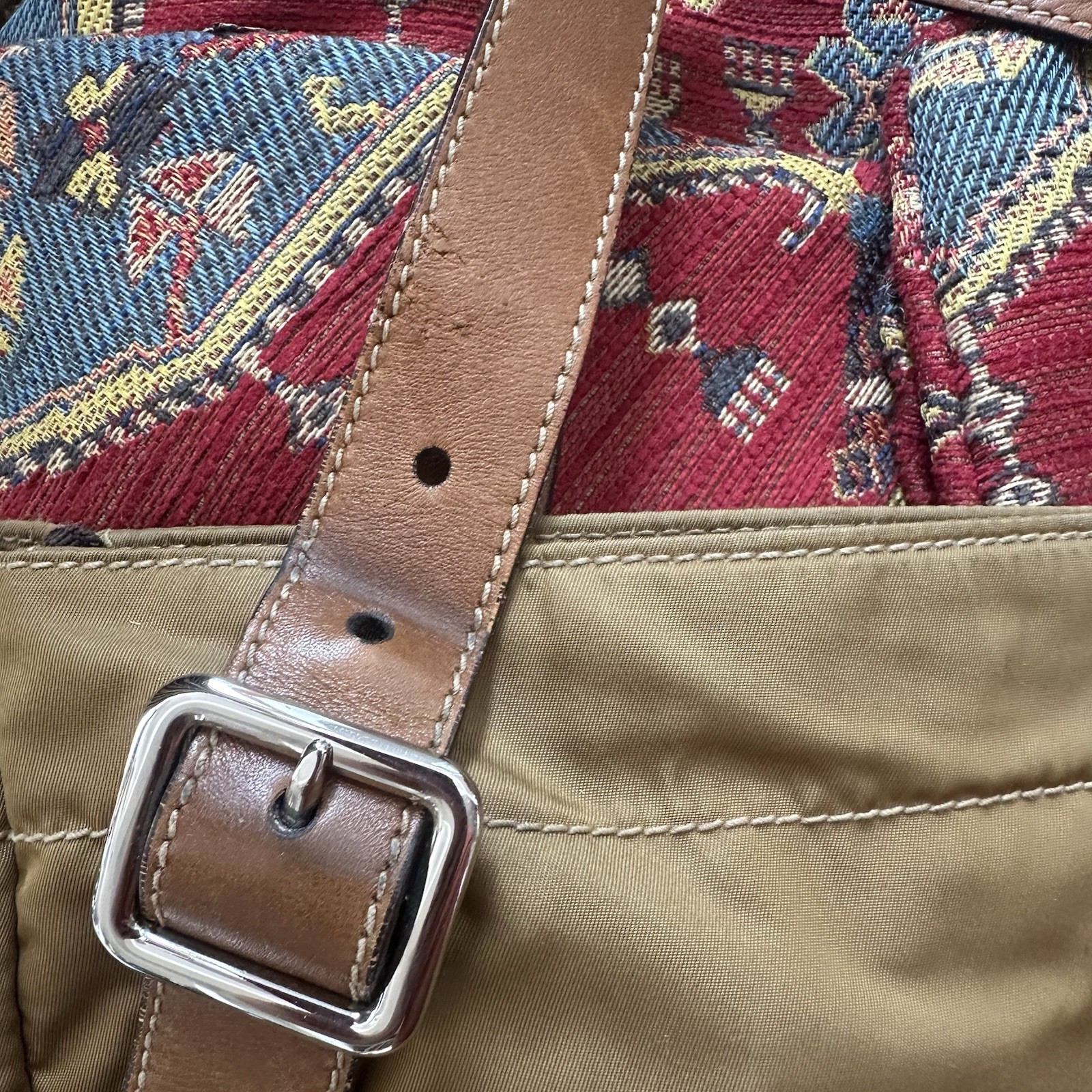 Authentic PRADA Shoulder Bag Tessuto Leather + Ny… - image 3