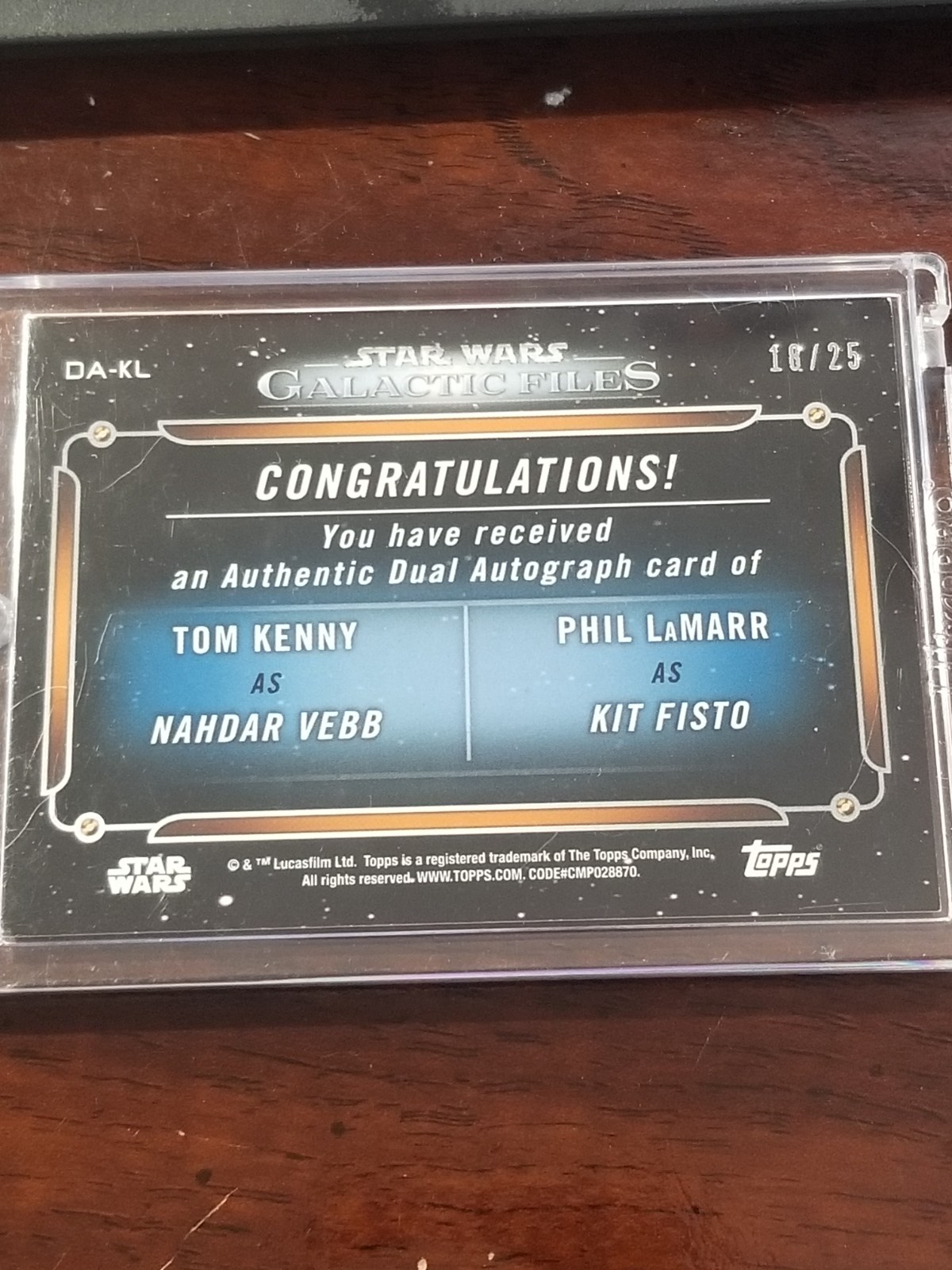 Topps Star Wars Dual Auto Nahdar Vebb Kit Fisto /25 DA-KL Galactic Files 2018 view 2