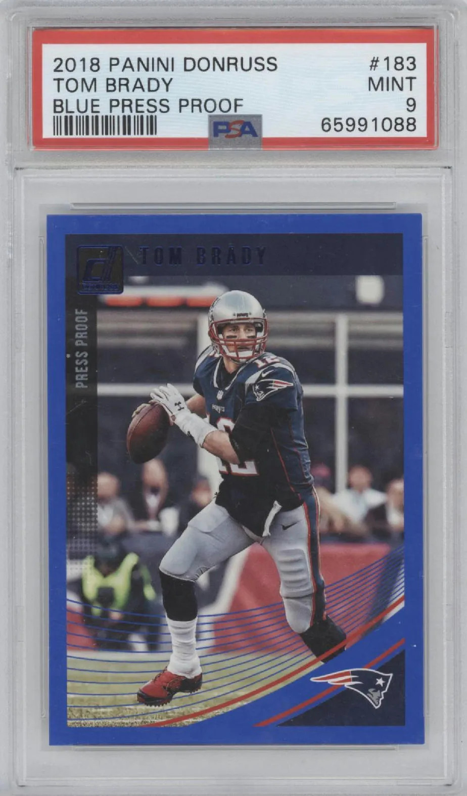 2018 Panini Donruss Tom Brady #183 Blue Press Proof PSA 9