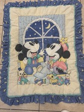 Vintage Disney Baby Mickey  Minnie Mouse Crib Quilt Blanket 1996 Moon  Stars