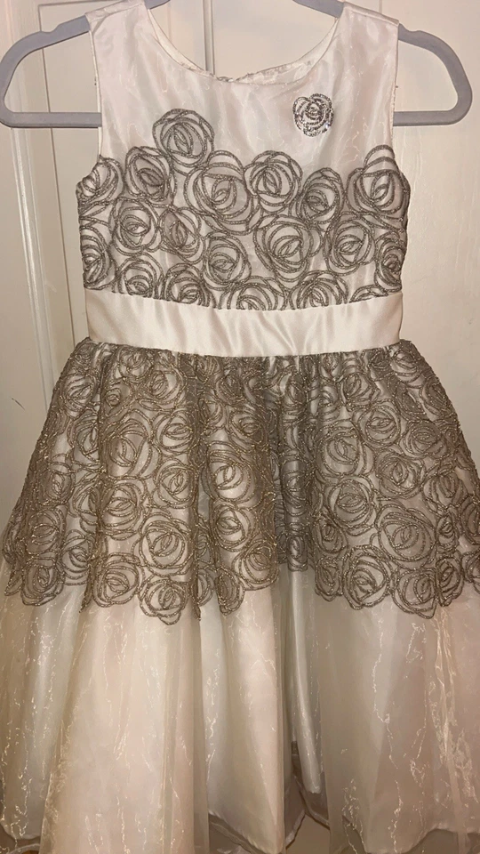 Disney Princess Belle Ball Satin W/ Gold Embroidery Party Dress Size 7/8 EUC - Image 2 of 4