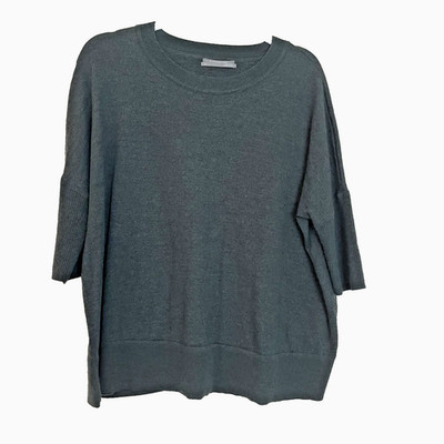 Anthropologie 100% Merino Wool Top Dark Teal Green Sz Med Oversized Boxy Preppy