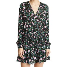 VERONICA BEARD Naomi Silk Floral Pintuck V Neck Long Sleeve Mini Dress 6 $550