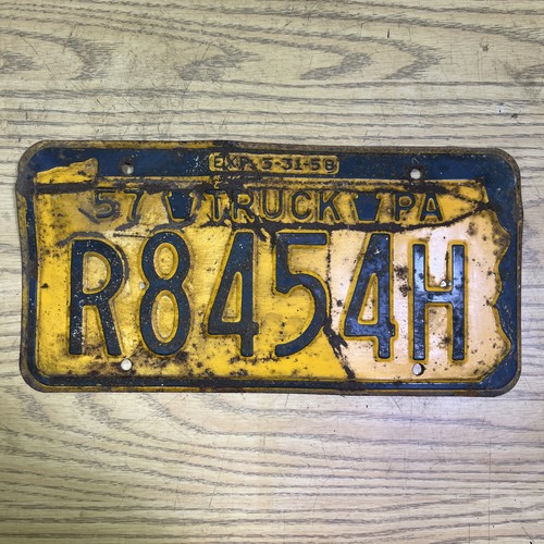 1957 Pennsylvania Truck License Plate ~ R8454H ~ Exp 3-31-58