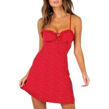 Princess Polly Delamere Red Polka Dot Halter Mini Dress Pleated Womens Size 2