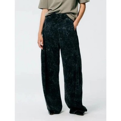 Tibi Winslow Navy Acid Wash Loose Fit Wide Leg Sweatpants Womens Size Medium