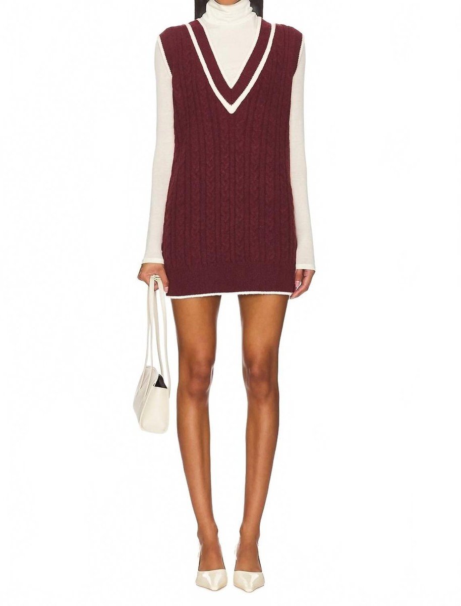 Amanda Uprichard Cambridge Vest Dress XS Burgundy Cable Knit Cream Trim NWT