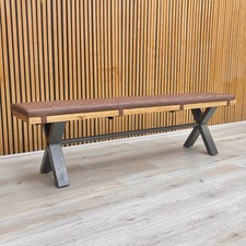 Furiture Village ‘Earth’ Dining Bench + Tan Faux Leather Pad Solid Oak 180cm NEW