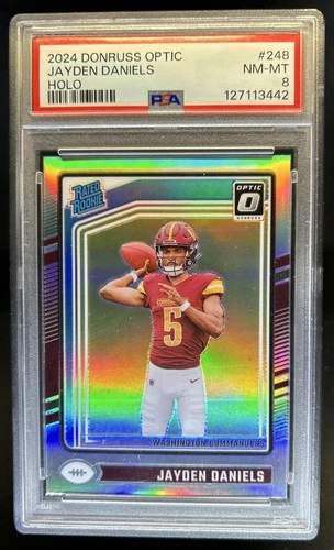 2024 Donruss Optic Jayden Daniels Holo Rated Rookie #248 Commanders PSA 8
