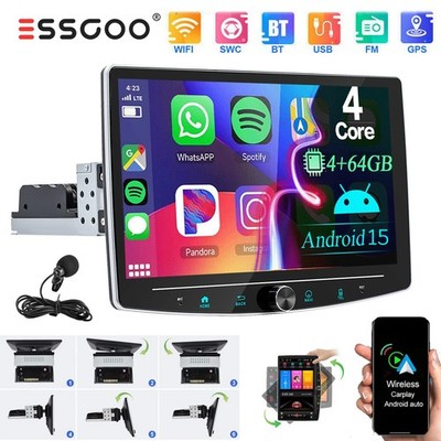DAB+ 4+64GB Autoradio Android 15 Carplay GPS Navi 1 DIN 360° Drehbar Bildschirm
