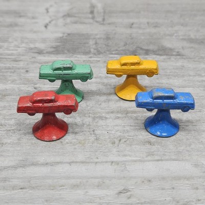 Metal Car Automobile Auto Game Pieces Red Green Blue Yellow Worn Paint