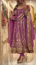 Designer Dusty Pink Heavy Chinon Silk Gown Bottom And Dupatta For Function Wear