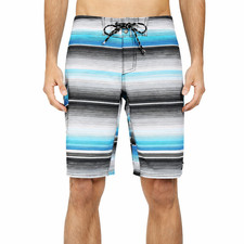 Reef Surfaris River Board Shorts Mens 30 Blue Stripe Swim Trunks Stretch NWT