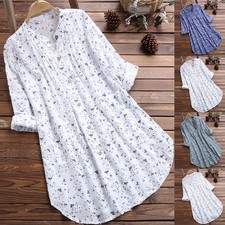 Plus Size Women Cotton Linen T Shirt Dress Casual Baggy Tops Blouse Homewear