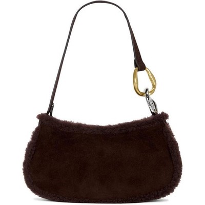 Staud Women Espresso Ollie Gold Strap Zipper Closure Suade Shoulder Bag OS New