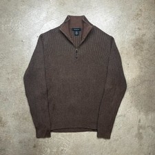 Calvin Klein Knit Sweater 1/4 Zip Ribbed Brown Large Slim Fit
