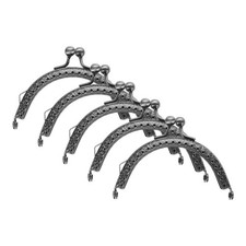 5Pcs Metal Purse Frame,3.3" Retro Arch Kiss Lock Clasp Frame Embossed,Grey