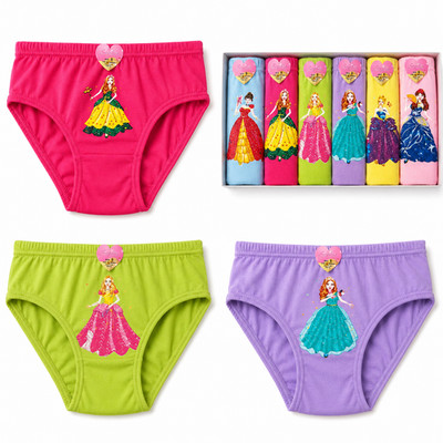6 Pack Girls Cotton Brief Underwear Princess Print Soft Panties Assorted Size XL