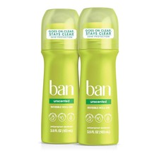 Ban Original Unscented 24-hour Invisible Antiperspirant, Roll-on, 3.5 oz, 2 Pack