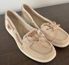 Sperry Women's Size 9 Leather Boat Dock Shoes Beige Gold Flecked Canvas Loafers