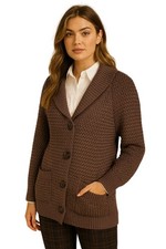 Classic Shawl Collar Buttoned Cardigan Sweater Medium Brown 100 Cotton Preppy