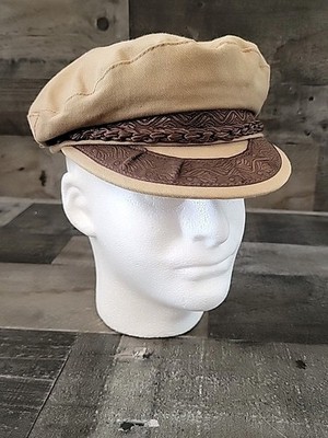 Vintage Aegean Greek Fishermans Cap Hat Size 7 / 56 Tan Captain Officer Sailor