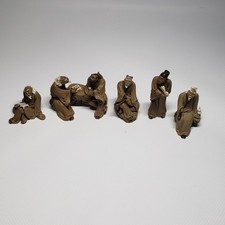 Lote de 5 mini figuras vintage de eruditos de cerámica de barro de arcilla hecha a mano china SHIWAN
