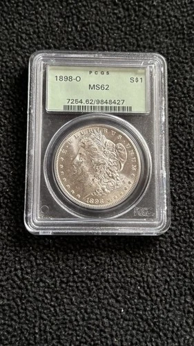 1898-O MORGAN U.S. SILVER DOLLAR PCGS MS62 OGH OLD GREEN HOLDER BLAST WHITE