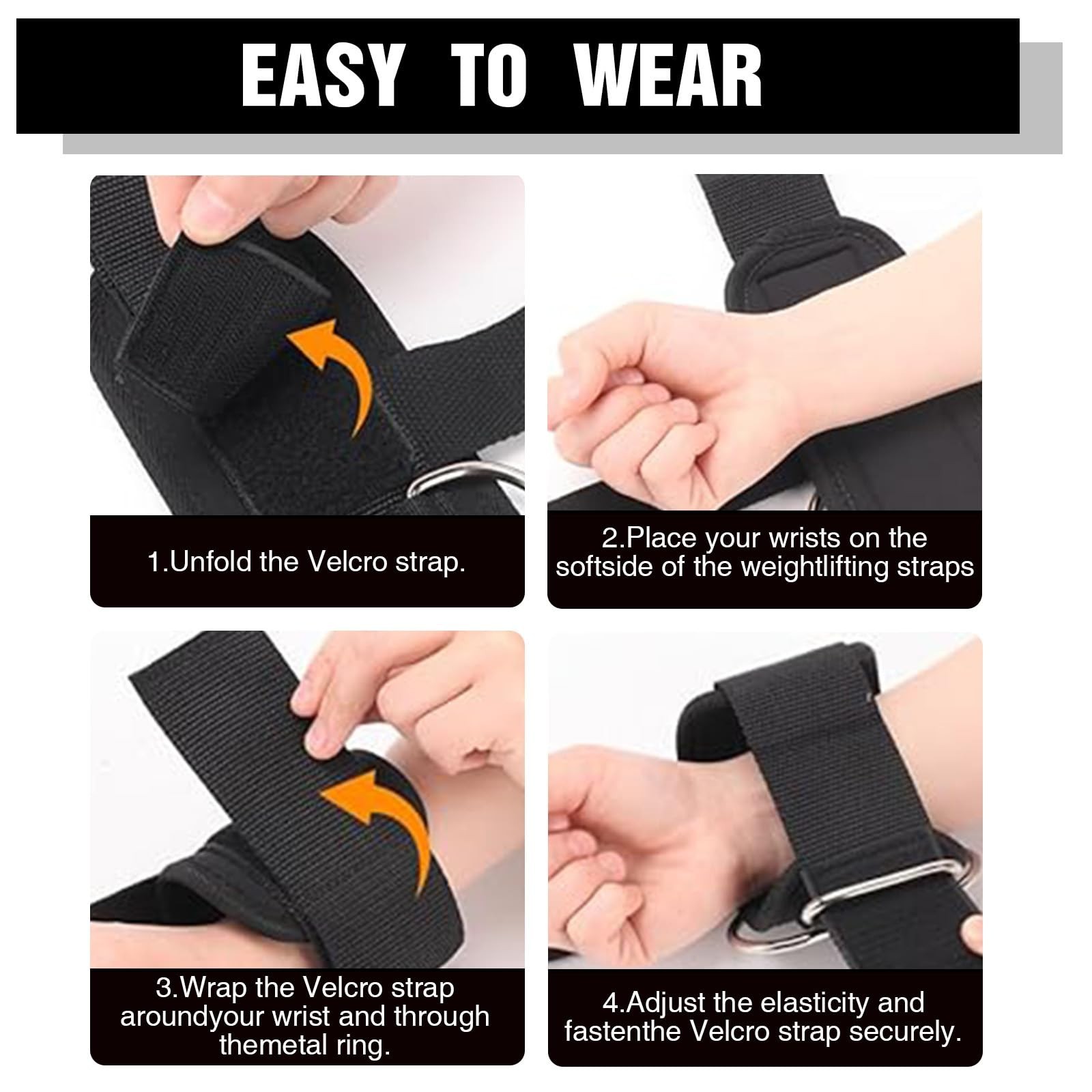 Weight Lifting Straps with D Rings, Wrist Support Weightlifting Grips, Black