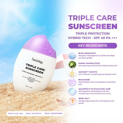 Triple Care Face Sunscreen SPF40 PA+++ 40ml non comedogenic glow daily skin