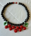 Vintage Signed Flying Colors Ceramic Cherry Bead Necklace Black UMC — photo 1