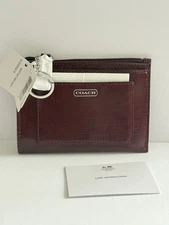Coach Darcy  Burgundy Saffiano Leather Key Ring Card Case Medium Wallet NWT