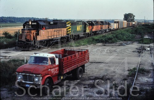 Original Slide Milwaukee Road GP40's at Mystic Iowa June 1981
