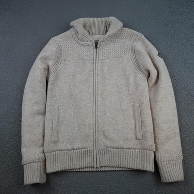 Schott Bros Sweater Mens Small Beige Wool Sherpa Lined Zip Mock Neck Jacket