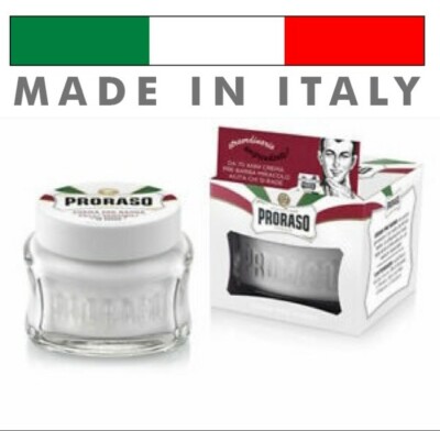 PRORASO White Pre Shave Cream For Sensitive Skin, Green Tea, Oat,Made In Italy