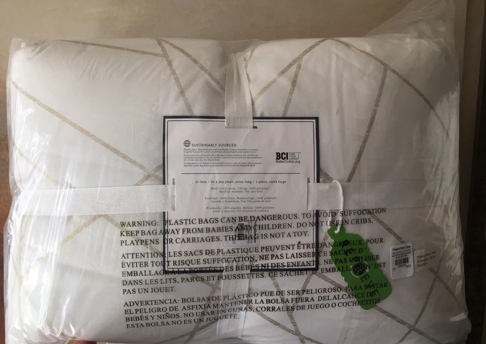 Edredón Pottery Barn PB Teen metálico blanco/dorado moderno elegante NUEVO doble/doble XL Foto 2 de 4